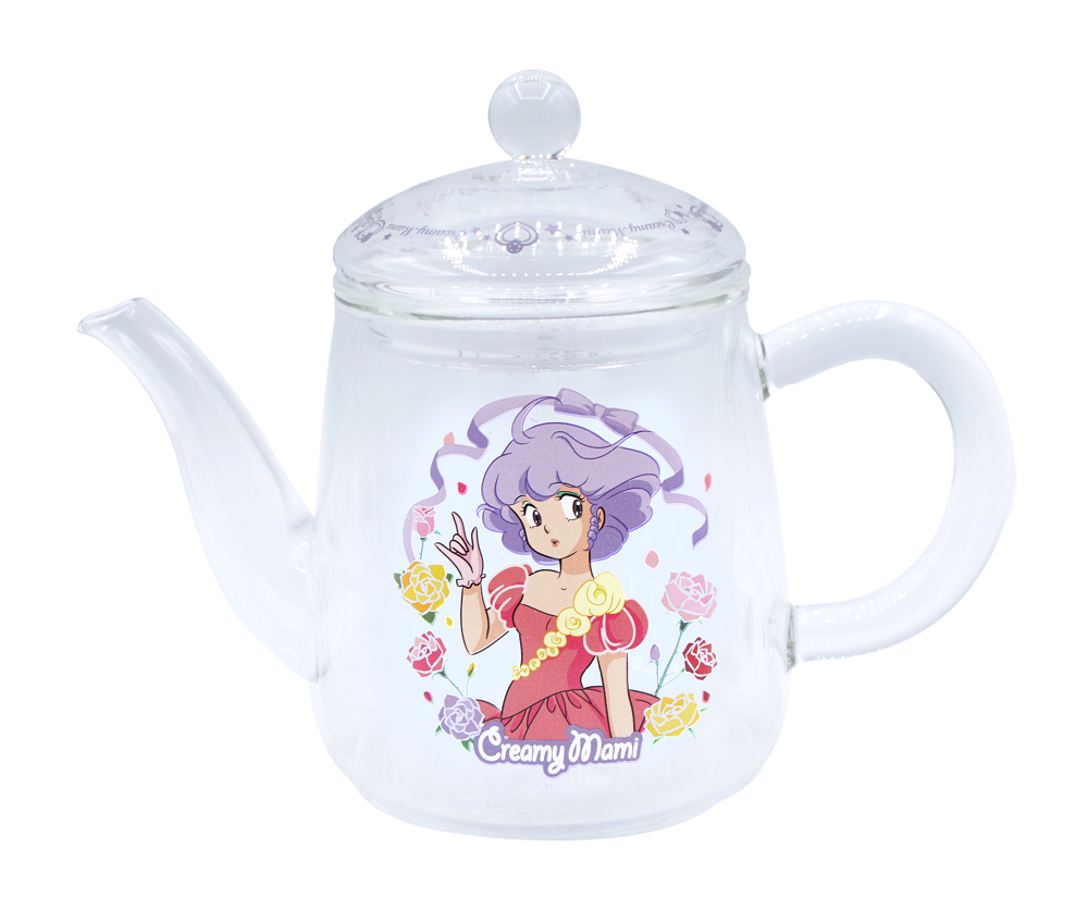 我係小忌廉玻璃茶壺 (1款) ($149/件)│透明玻璃茶壺印有優雅的玫瑰花及小忌廉圖案,背面亦印有40周年Logo,加上一圈小忌廉元素印花,用來沖泡花茶份外美味。