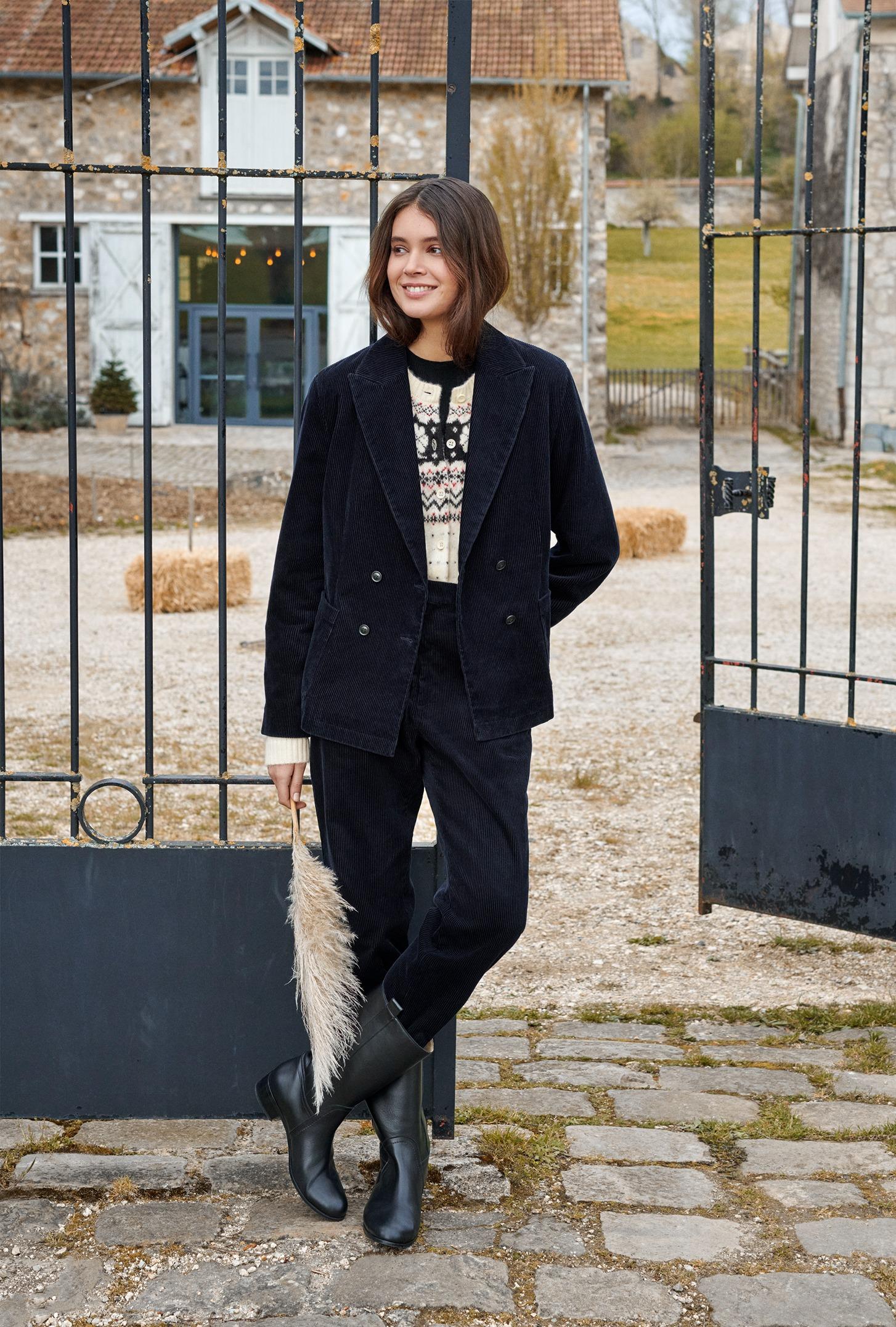 燈芯絨雙排釦外套 $599