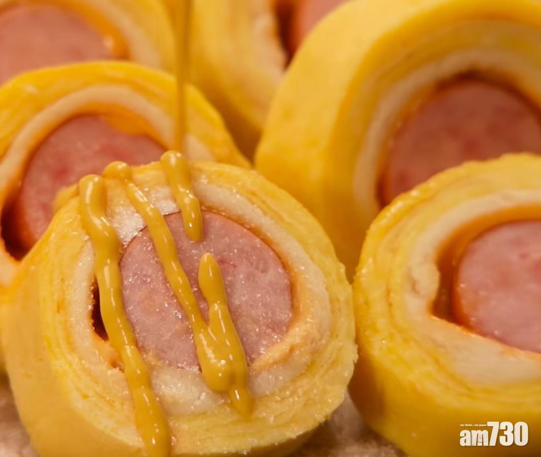 野餐食譜|雞蛋卷熱狗可按喜好加入砂糖、黃芥末或番茄醬等醬汁一起食用。