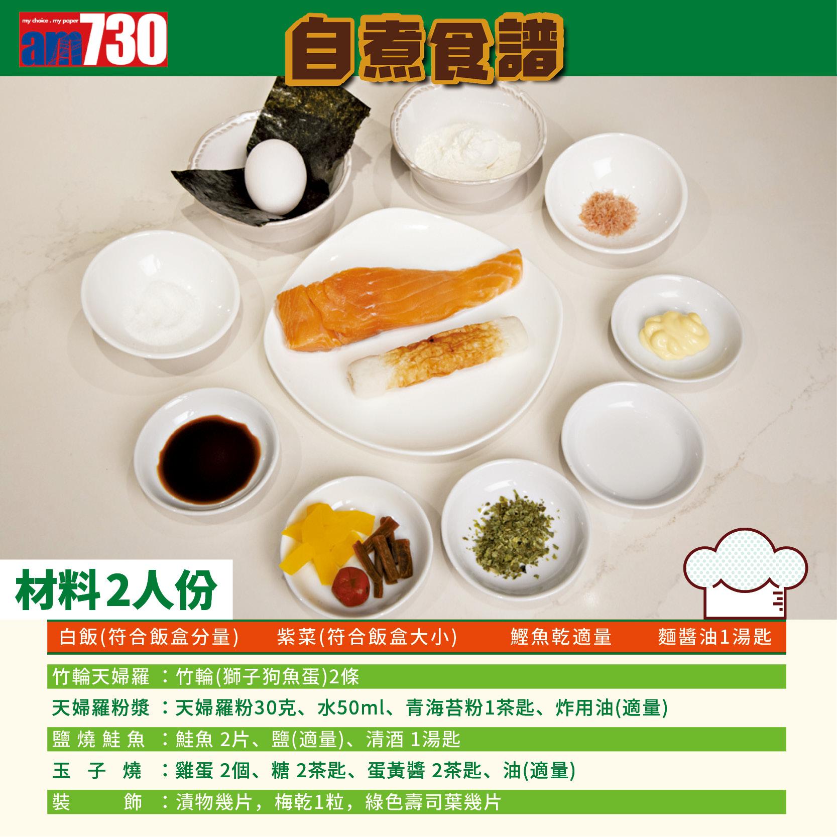 簡易食譜|鮭魚紫菜便當(am730製圖)