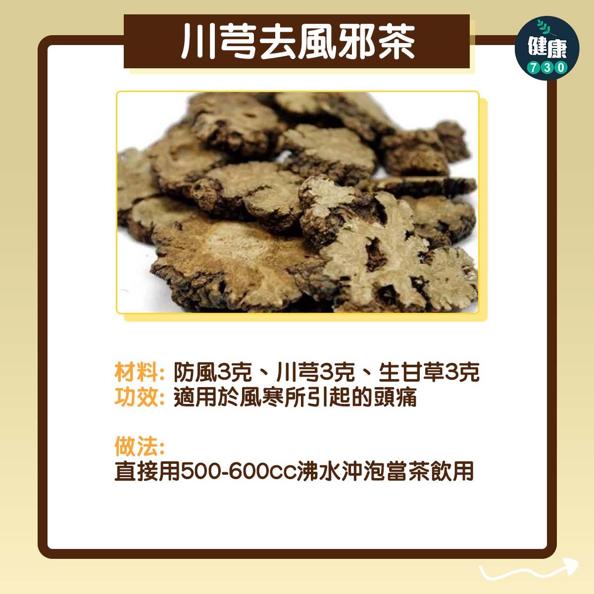 偏頭痛|3種茶比咖啡有效 ,川芎去風邪茶(am730製圖)