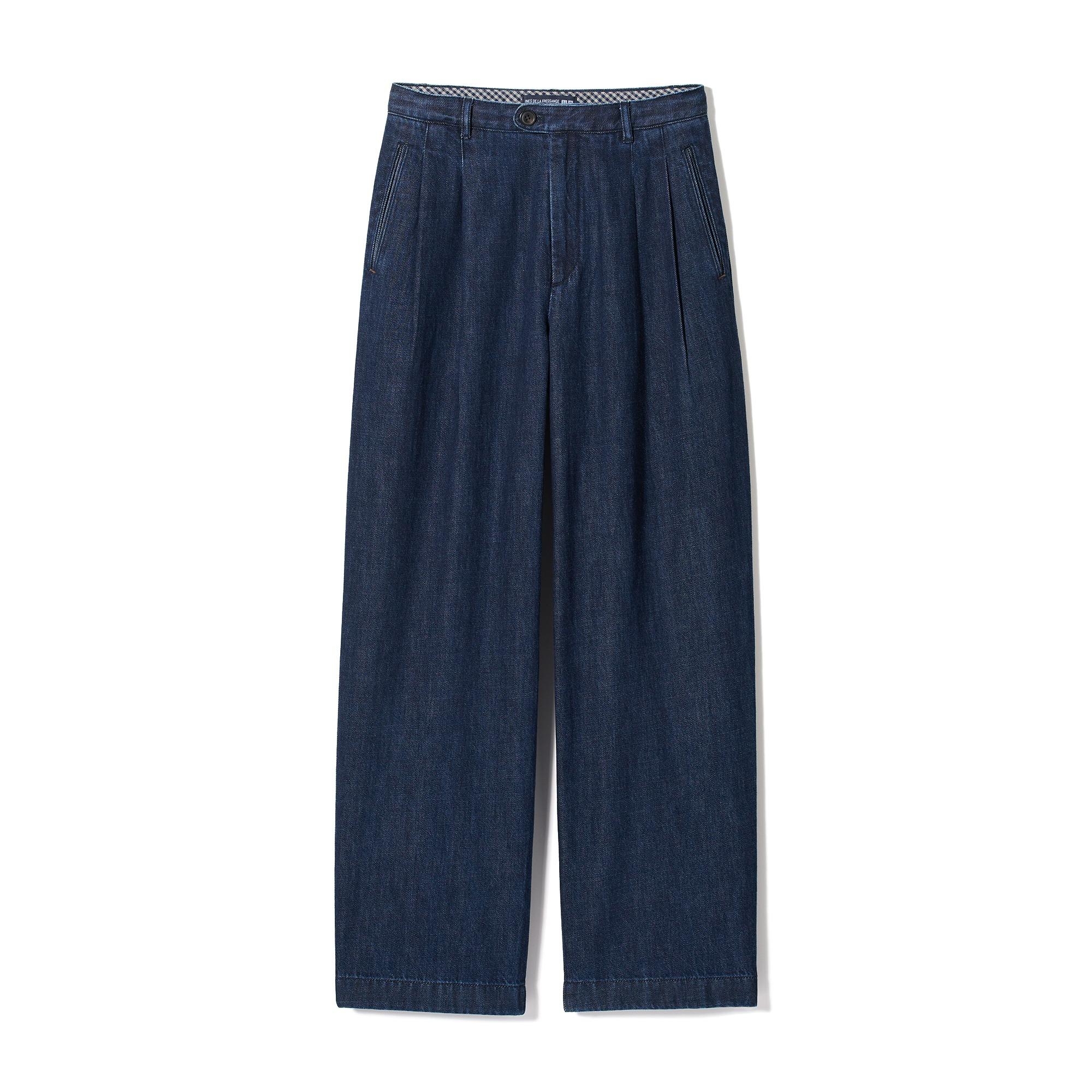 牛仔打褶寬版長褲 $399