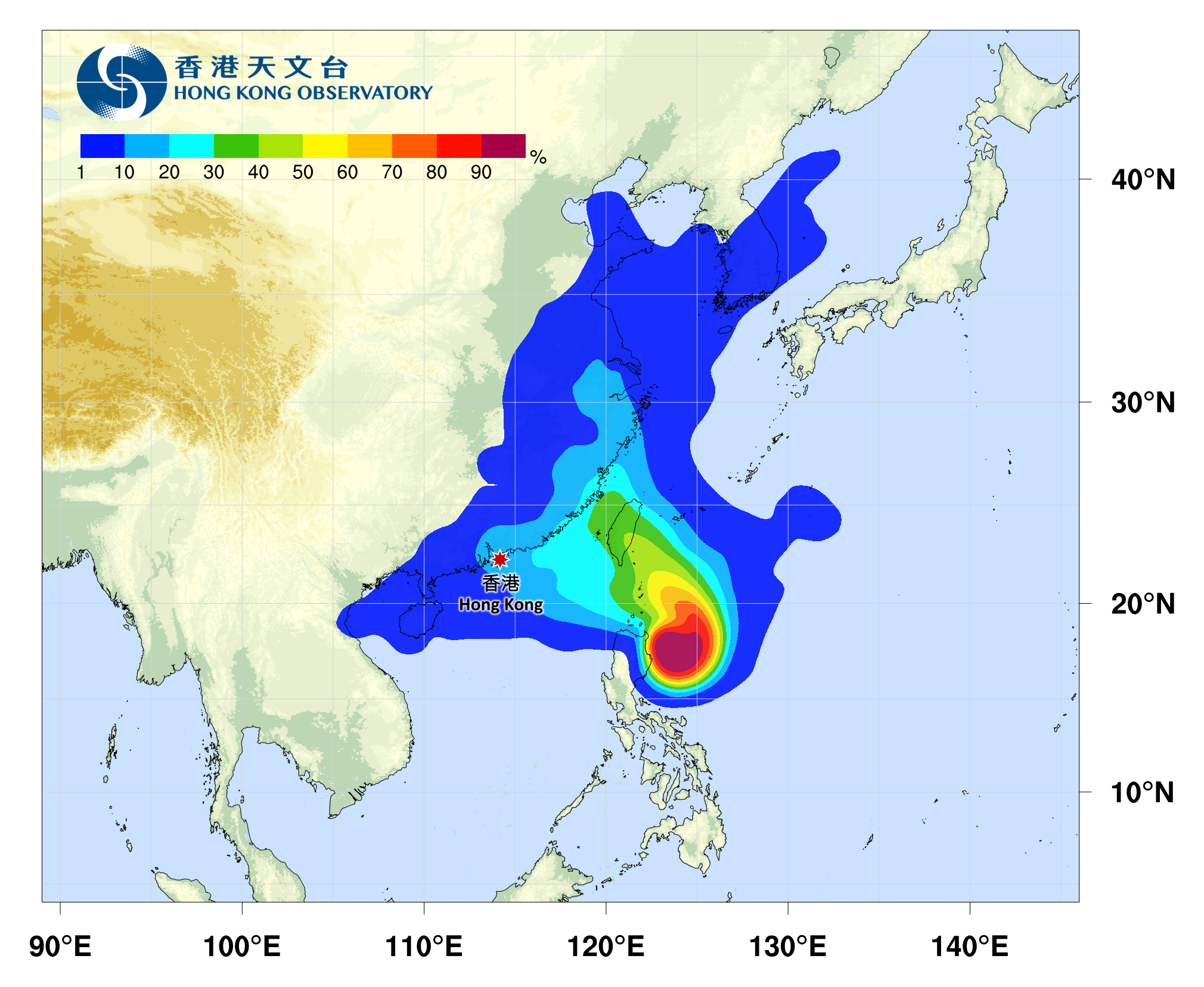 強颱風蘇拉路徑概率。(香港天文台)