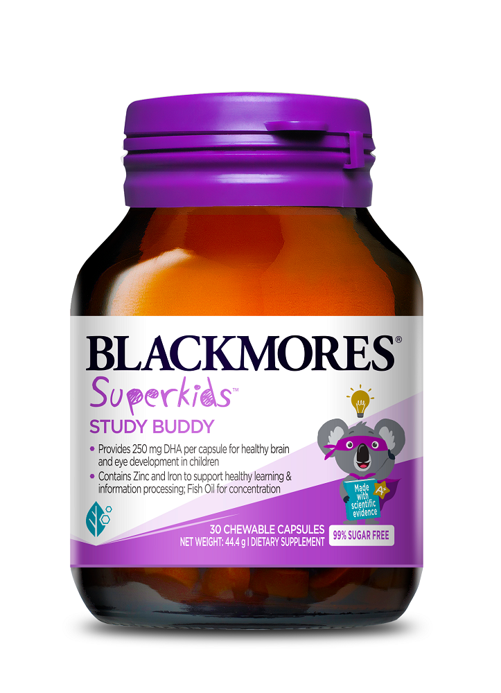 Blackmores兒童醒腦專注咀嚼丸為6合1配方,提供DHA、膽鹼、鐵和鋅等,全方位輔助小朋友大腦、眼睛和神經系統發育,讓小朋友贏在起路線上!