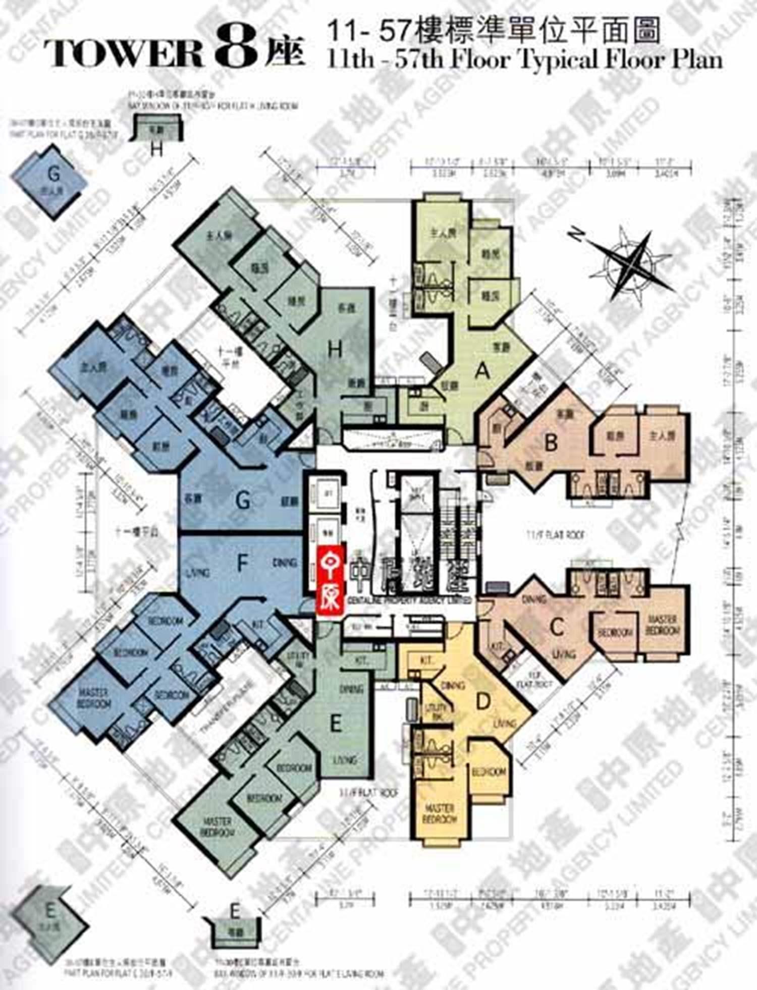 寶翠園第8座單位平面圖。