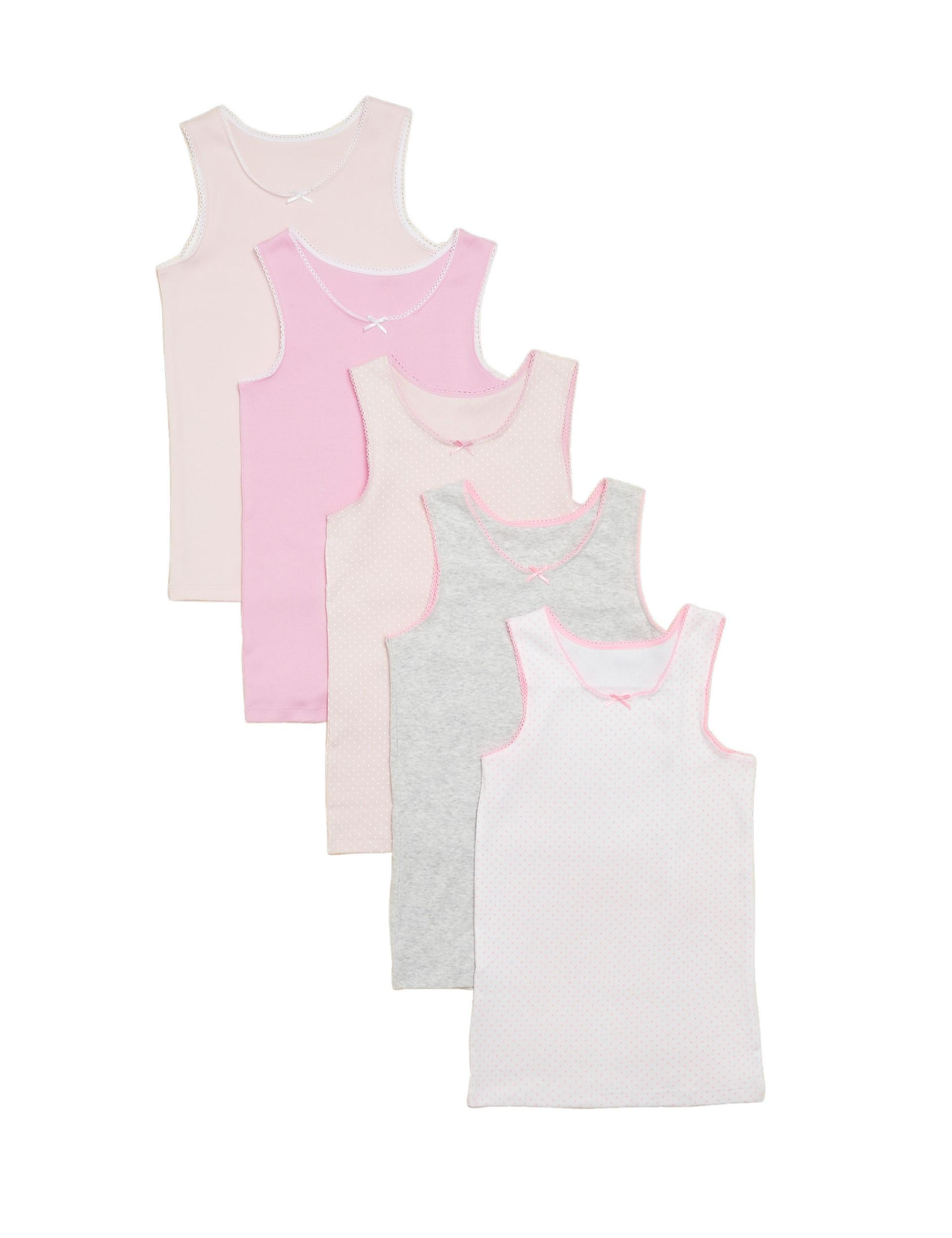 五件裝純棉圓點素色背心(2 至 14 歲)T71/1232V $149