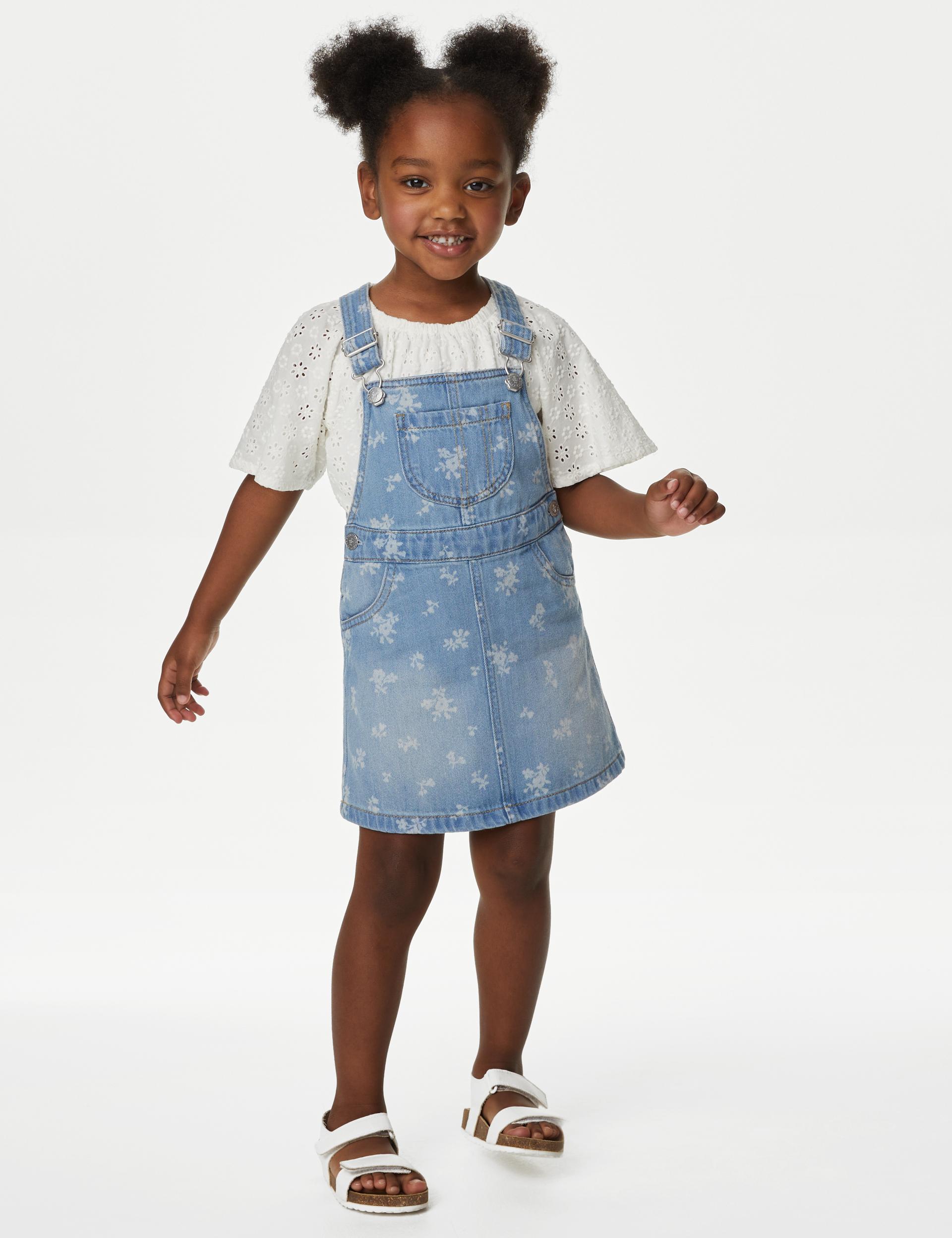 牛仔花卉圖案工人裙套裝(2 至 8 歲) T77/3709E $349