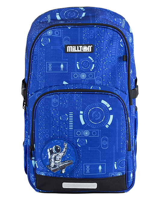 Millton護脊書包合符人體工學,含雙軸護脊背架、穩重胸帶和減重腰帶,可減輕負重對脊骨的壓力,加上送贈的原裝防水雨擋,下雨天都不用怕了,開學用品展期間更以85折發售。