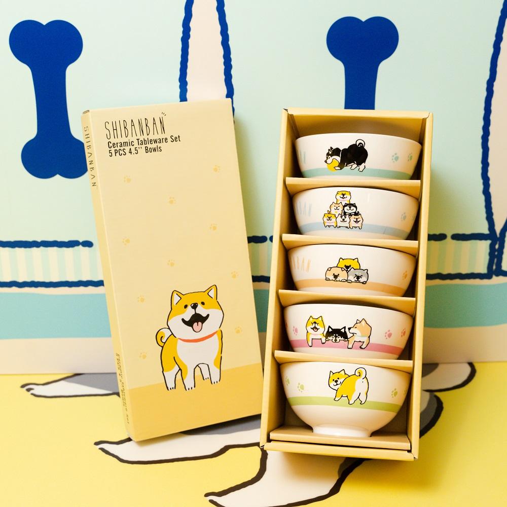 其他精品--微笑柴犬5P 4.5吋陶瓷碗套裝