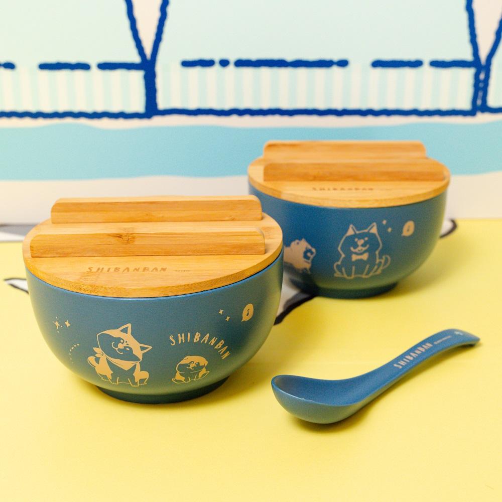 其他精品--微笑柴犬6吋湯碗連竹蓋及7吋匙套裝