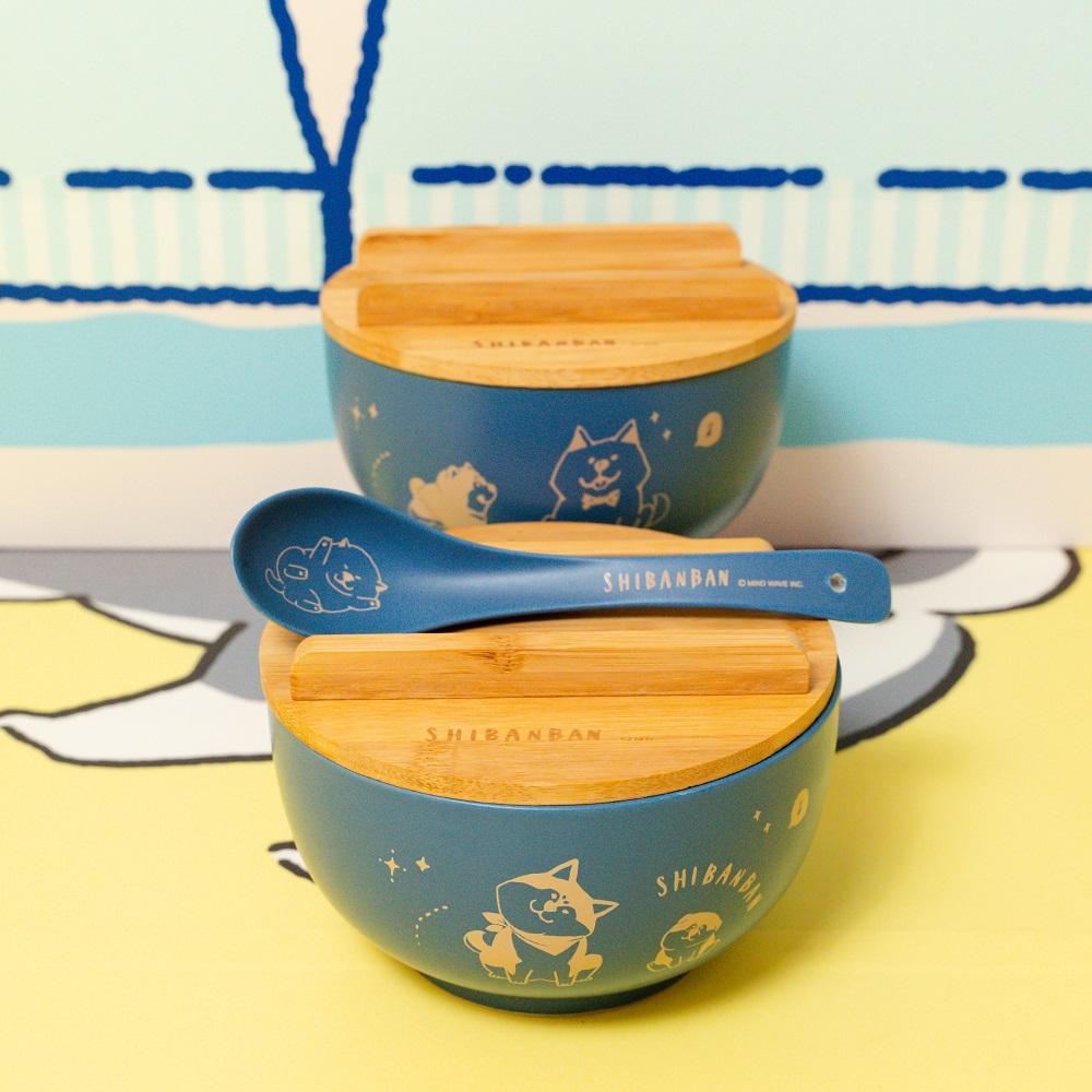 其他精品--微笑柴犬6吋湯碗連竹蓋及7吋匙套裝