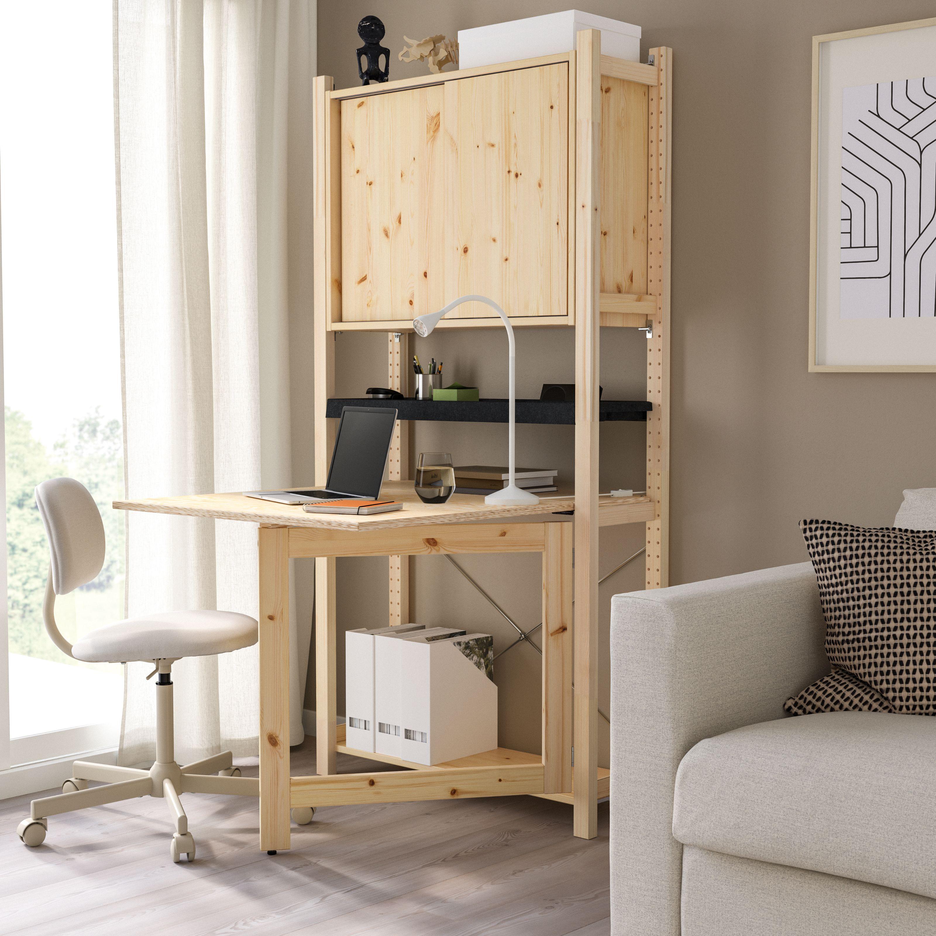 IVAR摺檯連趟門組合, 松木/氈布, 89x30x179 厘米HKD/MOP $2,470