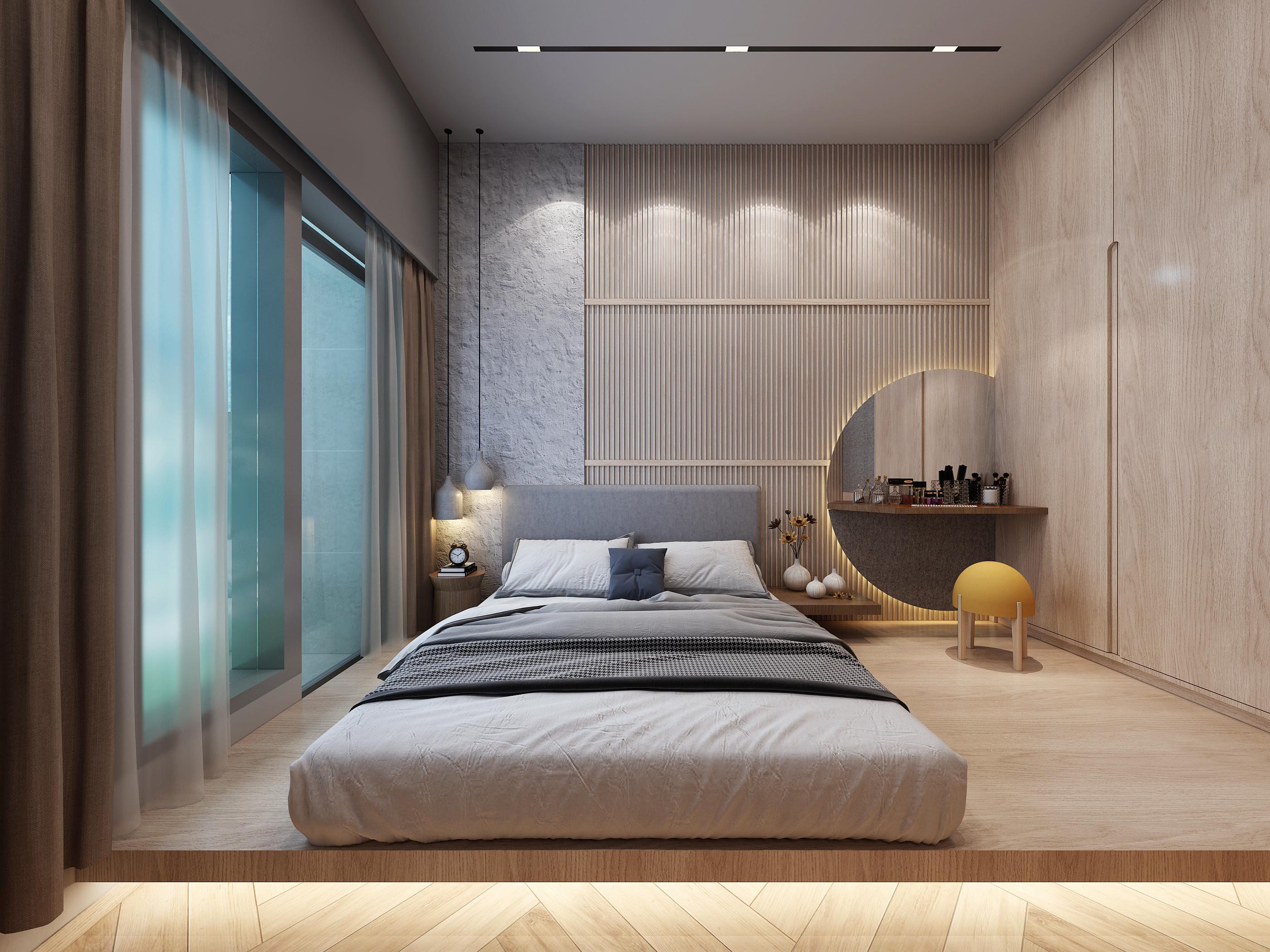 梳妝椅用了芥末黃色作為碰撞