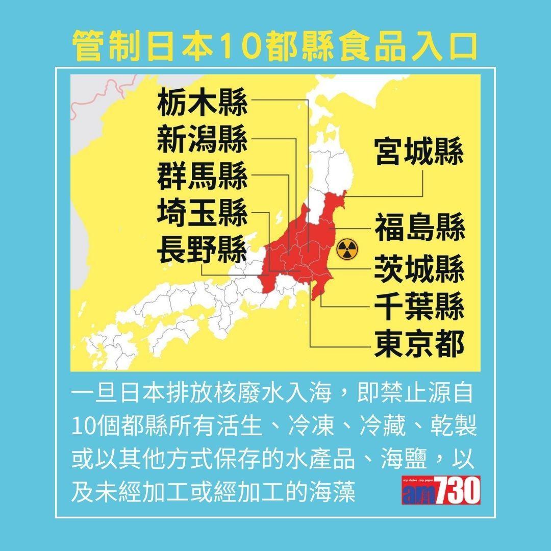 日本福島核污水 港府管制措施。(AM730製圖)
