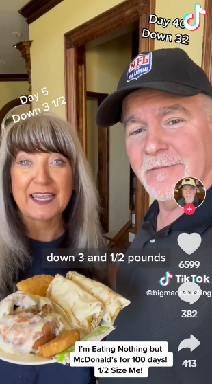 麥當勞減肥|馬金尼斯聲稱100日內餐餐食麥當勞,最終減近60磅。(互聯網)