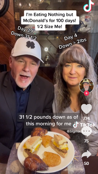 麥當勞減肥|馬金尼斯聲稱100日內餐餐食麥當勞,最終減近60磅。(互聯網)