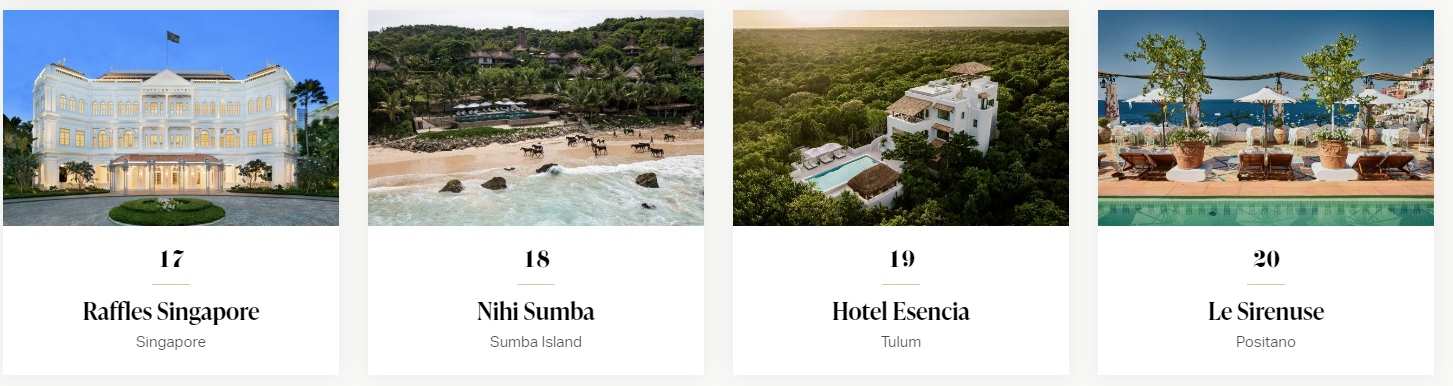 全球50最佳酒店名單17-20。