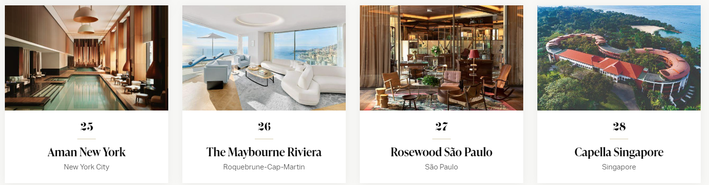 全球50最佳酒店名單25-28。