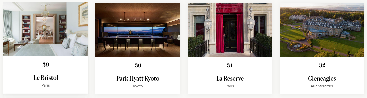 全球50最佳酒店名單29-32。