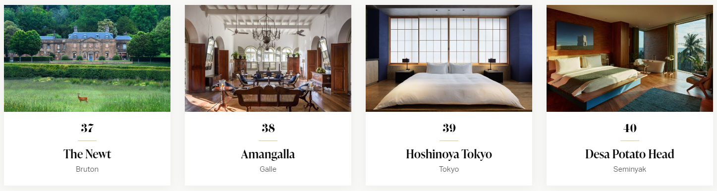 全球50最佳酒店名單37-40。