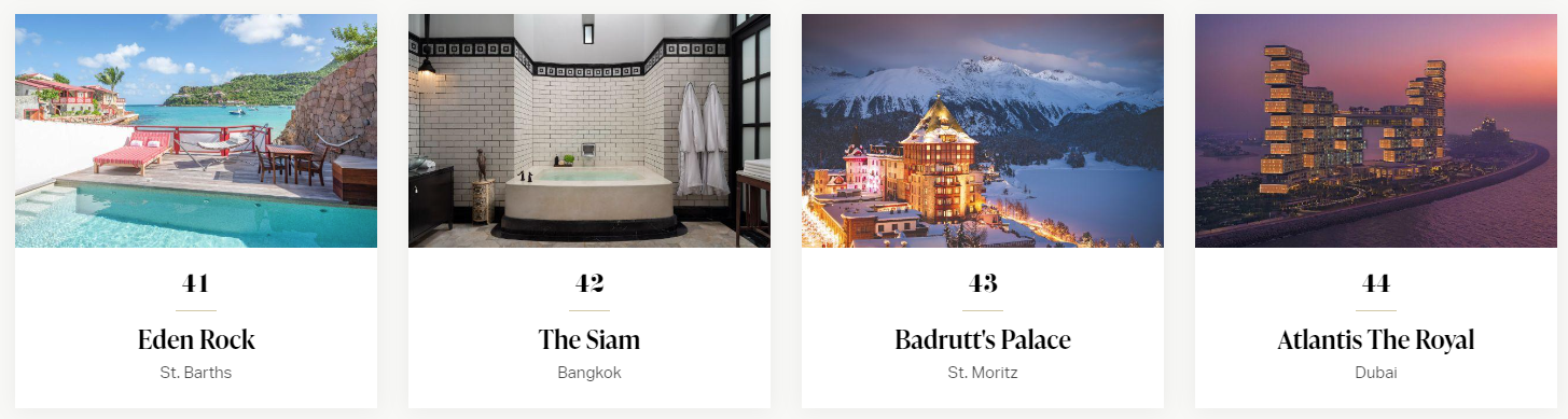 全球50最佳酒店名單41-44。