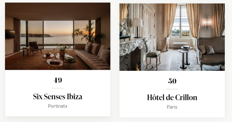 全球50最佳酒店名單49-50。