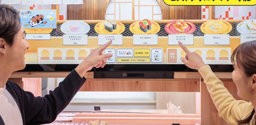 壽司郎決定在桌前擺放1.5米的大熒幕,模擬壽司「迴轉」,希望透過科技平衡衞生與傳統的用餐方式。(網上圖片)