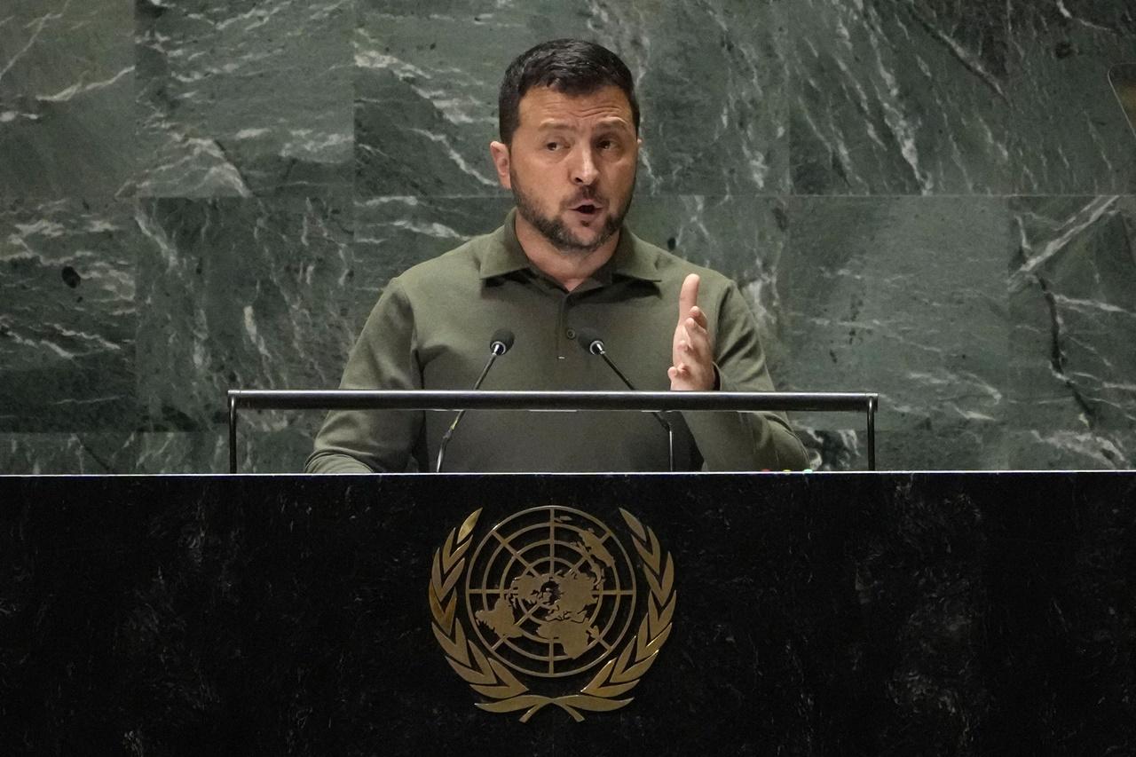 澤連斯基在聯大上形容俄羅斯邪惡不可信,問普里戈津就知。(AP)