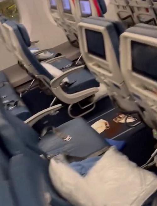 機艙逾10米屎道畫面震撼曝光。(X)