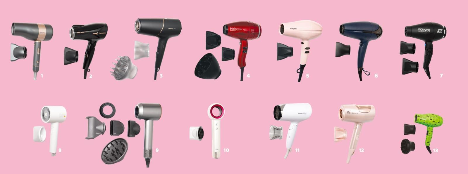 消委會測試的13款風筒樣本。(消委會提供)