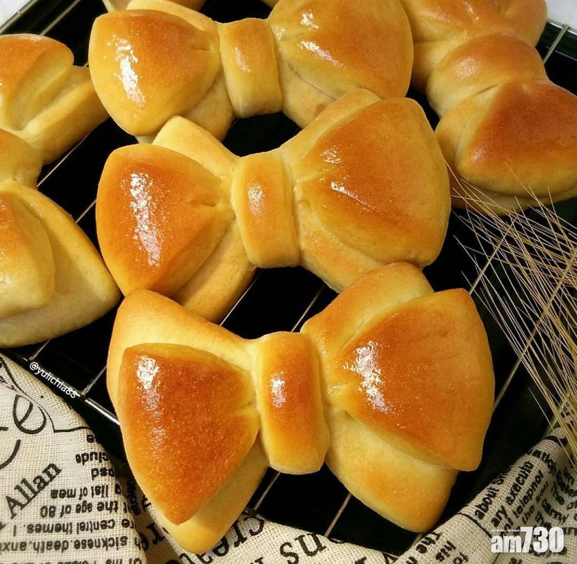 麵包食譜2:蝴蝶結麵包,如果不喜歡吃太多砂糖的話,也可製成牛油麵包。(Instagram@yulichia88)