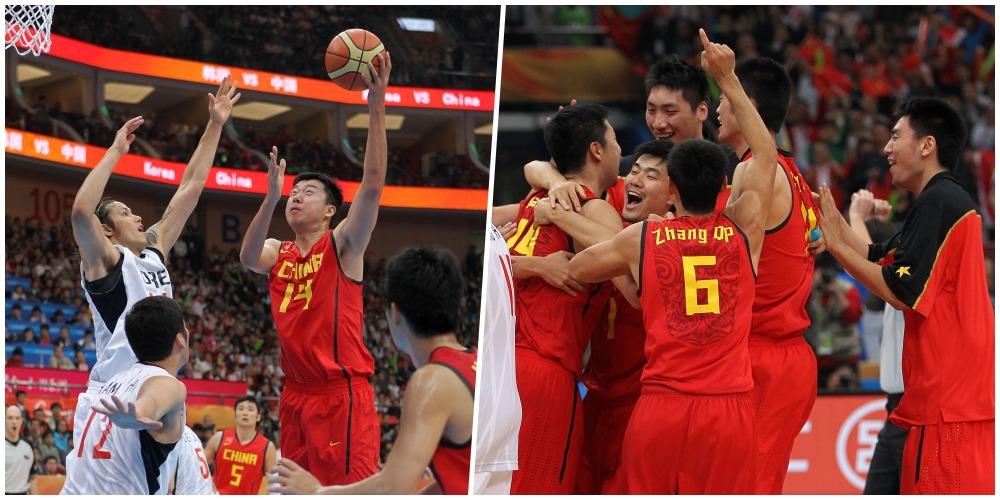 2010年廣州亞運中,中國隊在王治郅(左圖持球者)壓陣下,決賽打敗韓國隊贏得男子籃球金牌。(圖片來源:Getty)