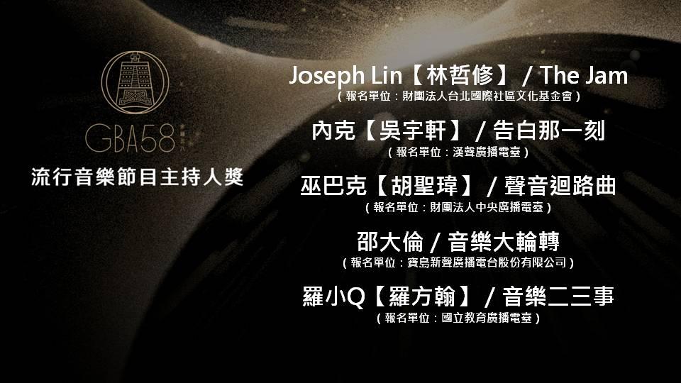 金鐘獎2023|流行音樂節目主持人獎完整入圍名單。(金鐘獎FB)