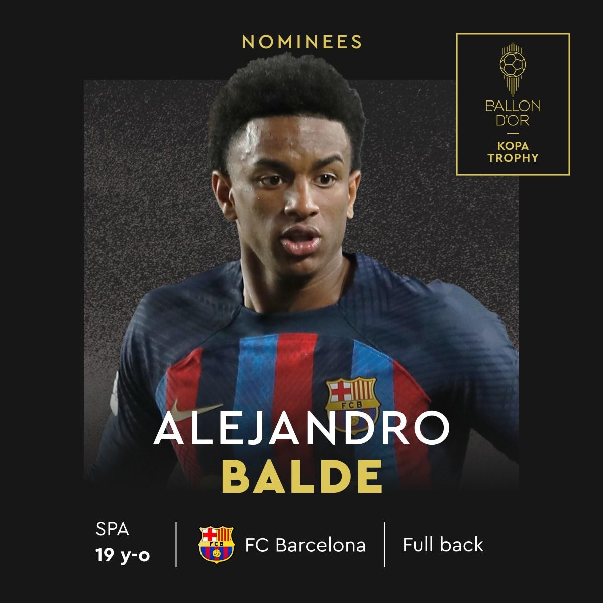 歐洲金童獎候選名單,巴塞隆拿巴迪(Alejandro Balde)。(France Football FB)