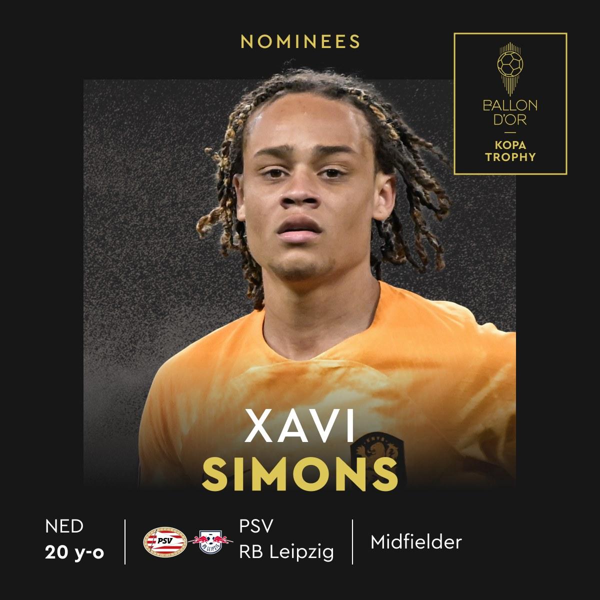 歐洲金童獎候選名單,荷蘭球員沙維森蒙斯(Xavi Simons)。(France Football FB)