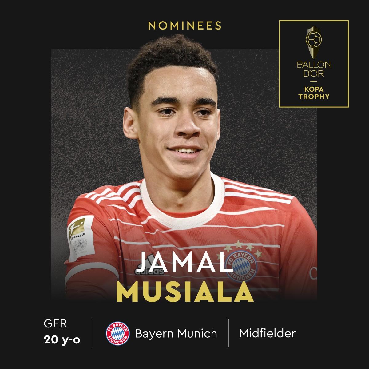 歐洲金童獎候選名單,拜仁慕尼黑中場穆斯亞拿(Jamal Musiala)。(France Football FB)