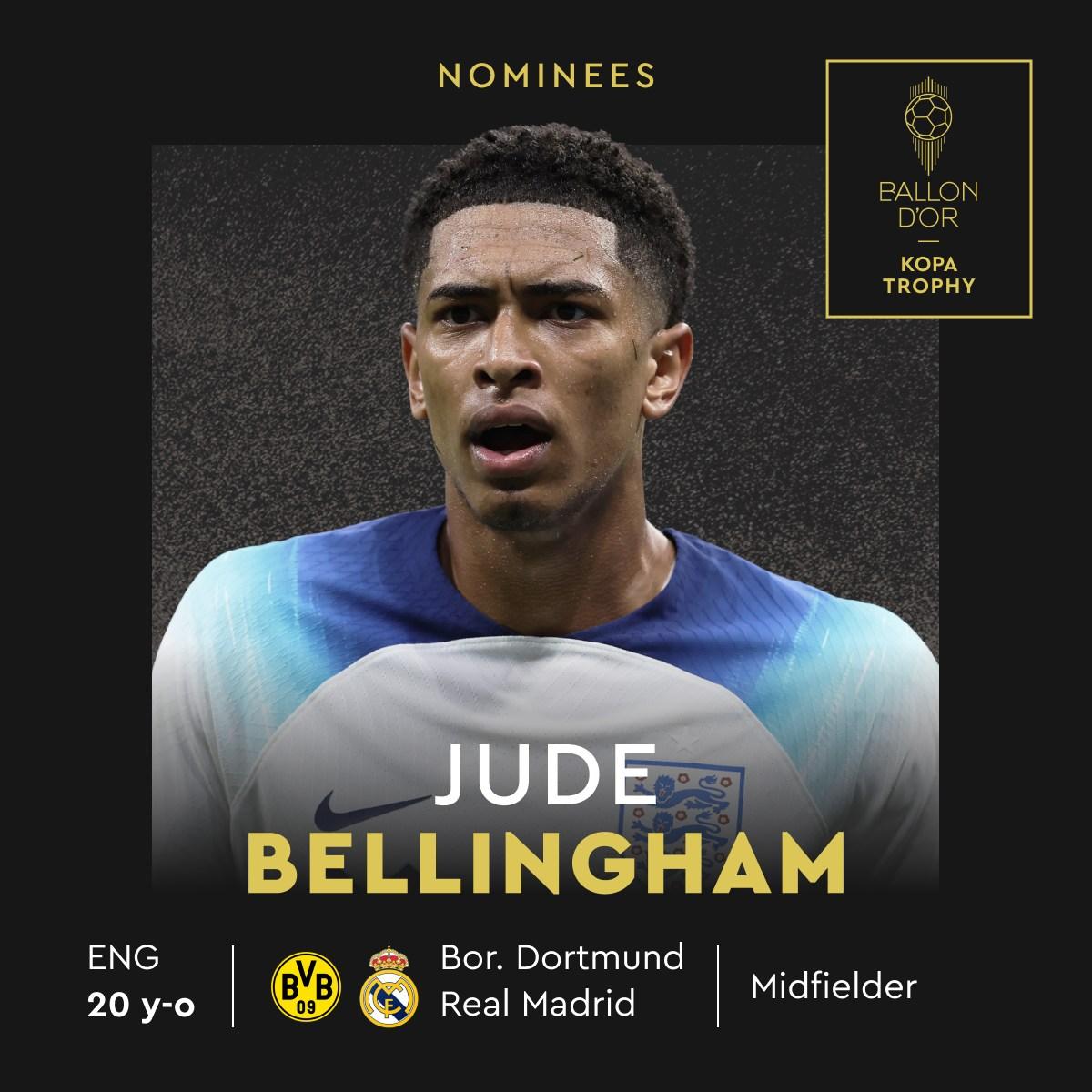 歐洲金童獎候選名單,皇馬中場祖迪比寧咸(Jude Bellingham)。(France Football FB)