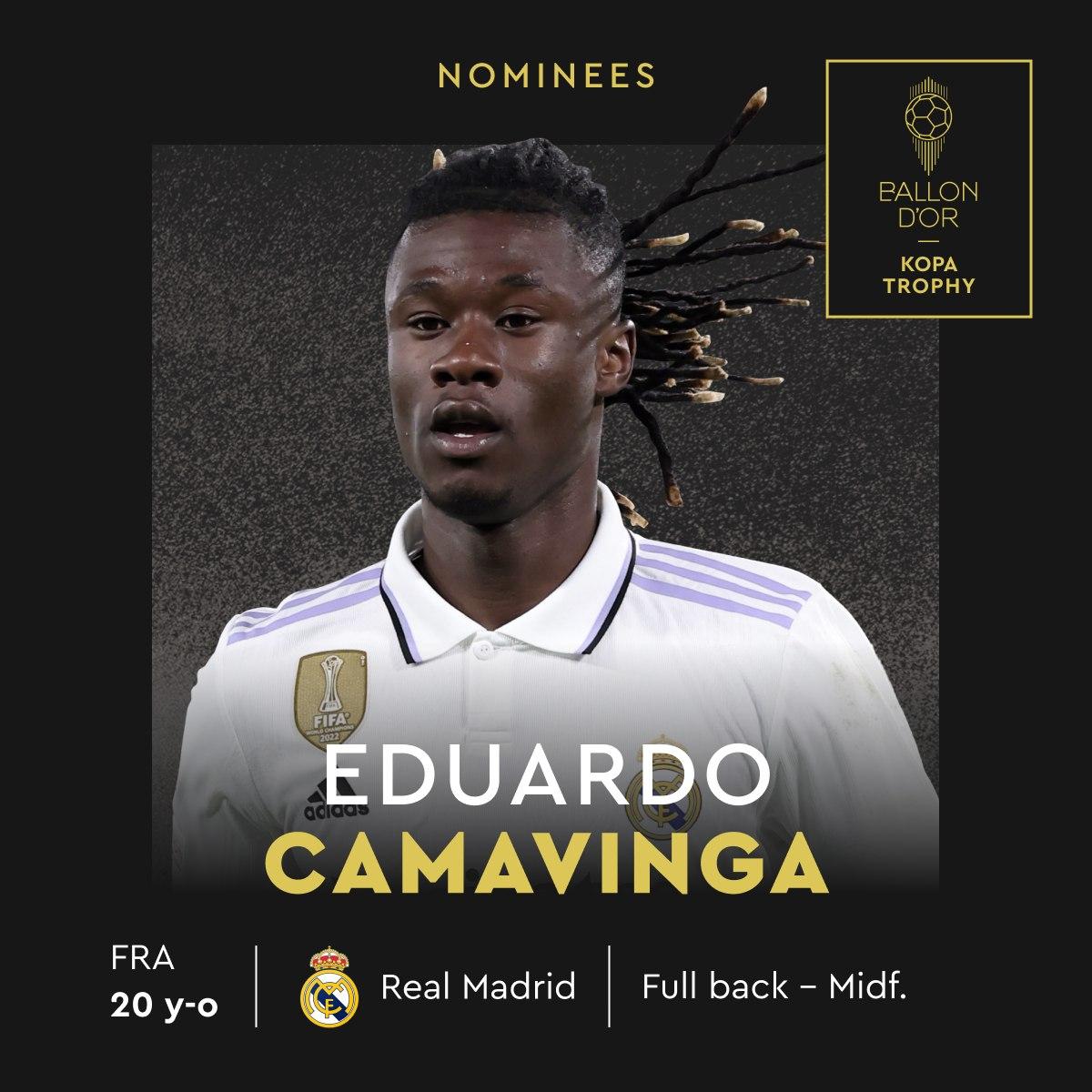 歐洲金童獎候選名單,皇馬中場卡馬雲加(Camavinga)。(France Football FB)