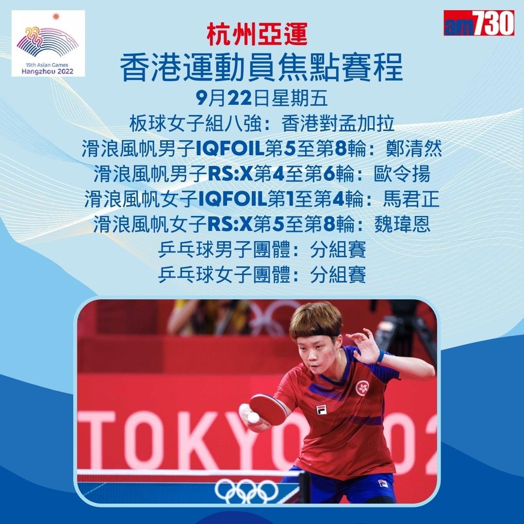 杭州亞運|香港隊焦點賽程(am730製圖)