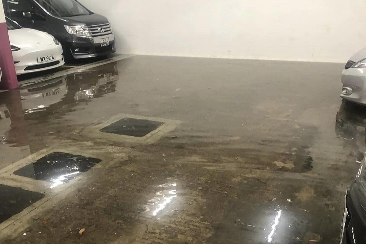 黑雨|柴灣環翠邨有停車場水浸。(網民Chi Hin@FB群組「柴灣人柴灣事」)