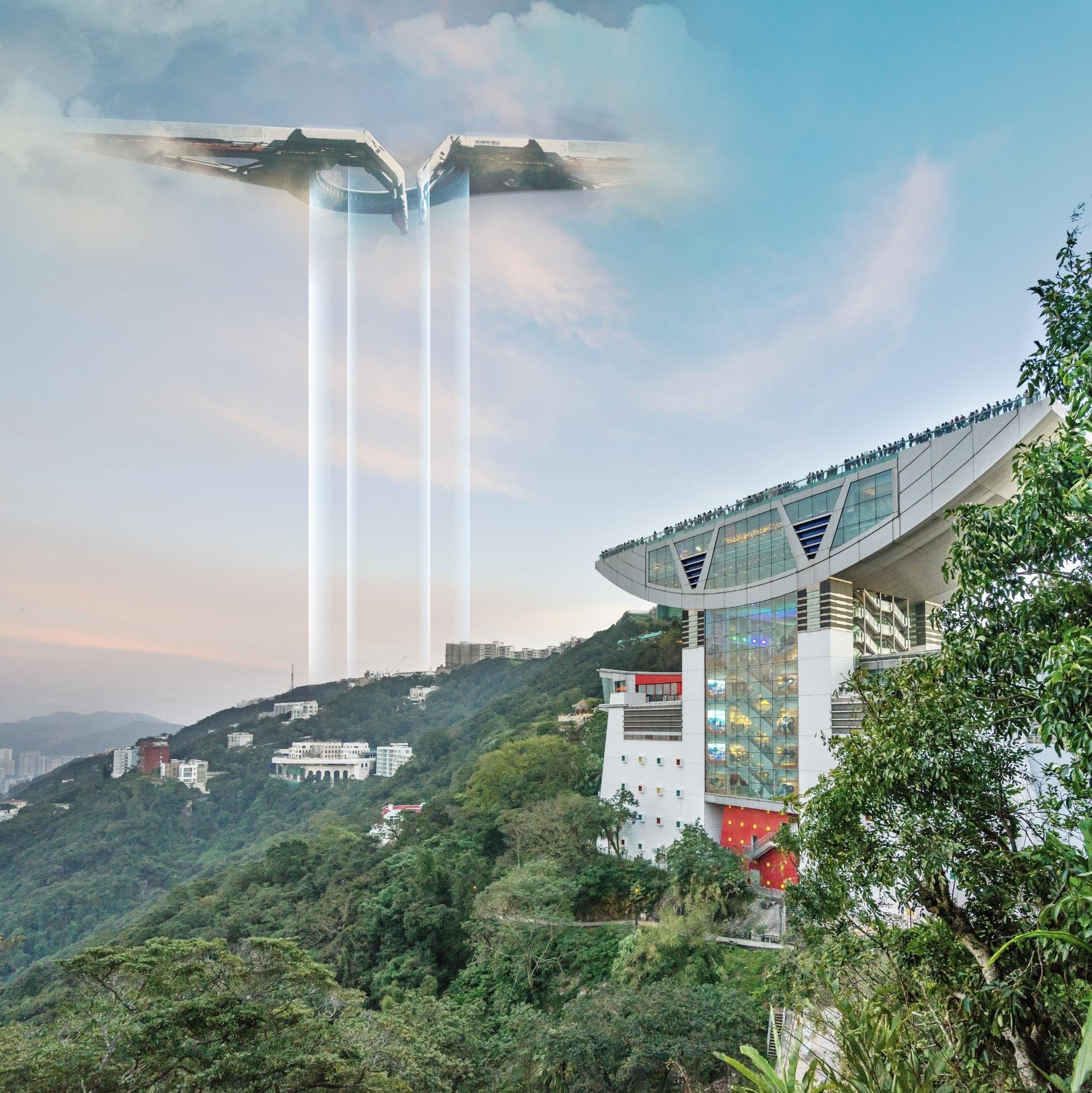 為宣傳《A.I.創世者》,電影公司發布激光飛船出現在山頂的模擬圖。