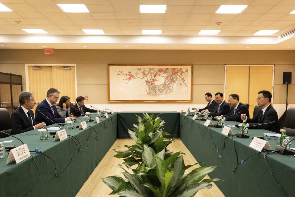 中國國家副主席韓正在紐約與美國國務卿布林肯會面,美方指議題包括烏克蘭、北韓和台海問題。(美聯社)