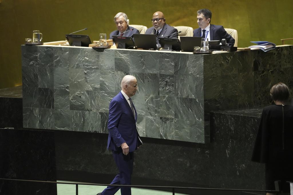 拜登出席聯合國大會。(美聯社)