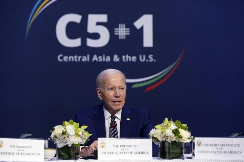拜登在紐約出席美國與中亞國家峰會。(美聯社)
