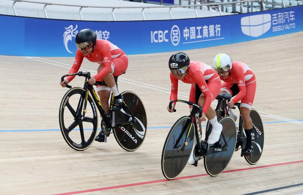 香港隊出戰場地單車女子團體爭先賽。(港協暨奧委會圖片)