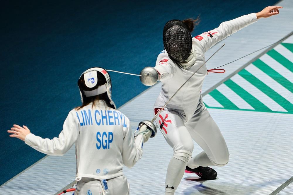 香港女子重劍隊八強擊敗新加坡。(港協暨奧委會圖片)