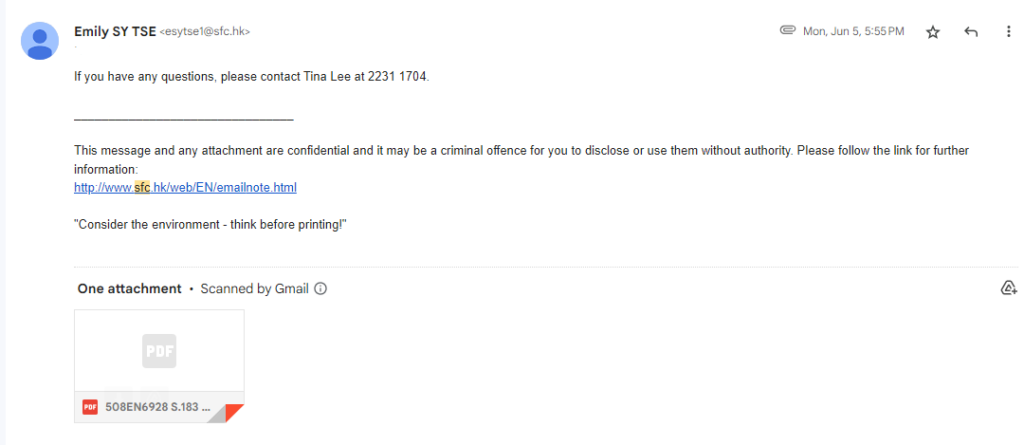 JPEX聲明中公開與證監會的電郵聯絡紀錄。(JPEX)