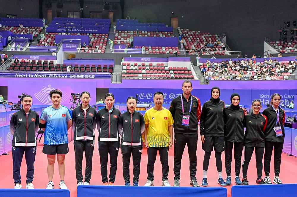 香港乒乓球女隊首戰對巴林。(港協暨奧委會圖片)