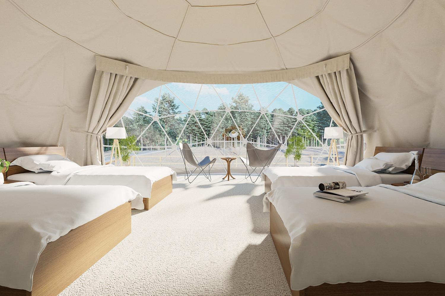 東京自由行|直徑7米的巨大透明圓拱屋,空間感十足,窗外可以看到富士山的全貌。 ( 圖片來源:PRTIMES)