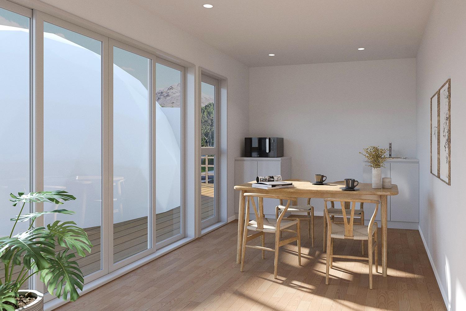 東京自由行|與透明圓拱屋相連的小屋內設有飯廳,提供基本烹調食具。 ( 圖片來源:PRTIMES)